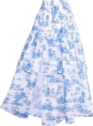 Scarlet Darkness Long Skirts for Women Floral Tiered Slit Flowy Skirt with Pockets