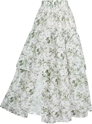 Scarlet Darkness Long Skirts for Women Floral Tiered Slit Flowy Skirt with Pockets