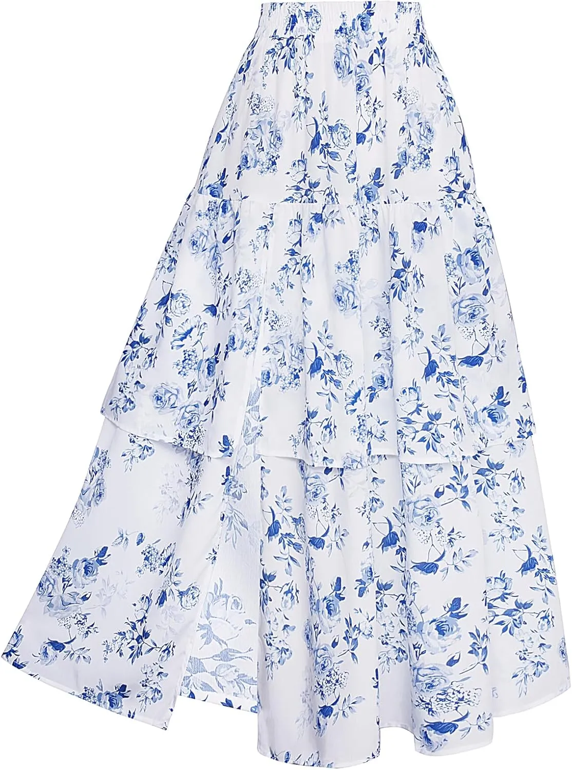 Scarlet Darkness Long Skirts for Women Floral Tiered Slit Flowy Skirt with Pockets