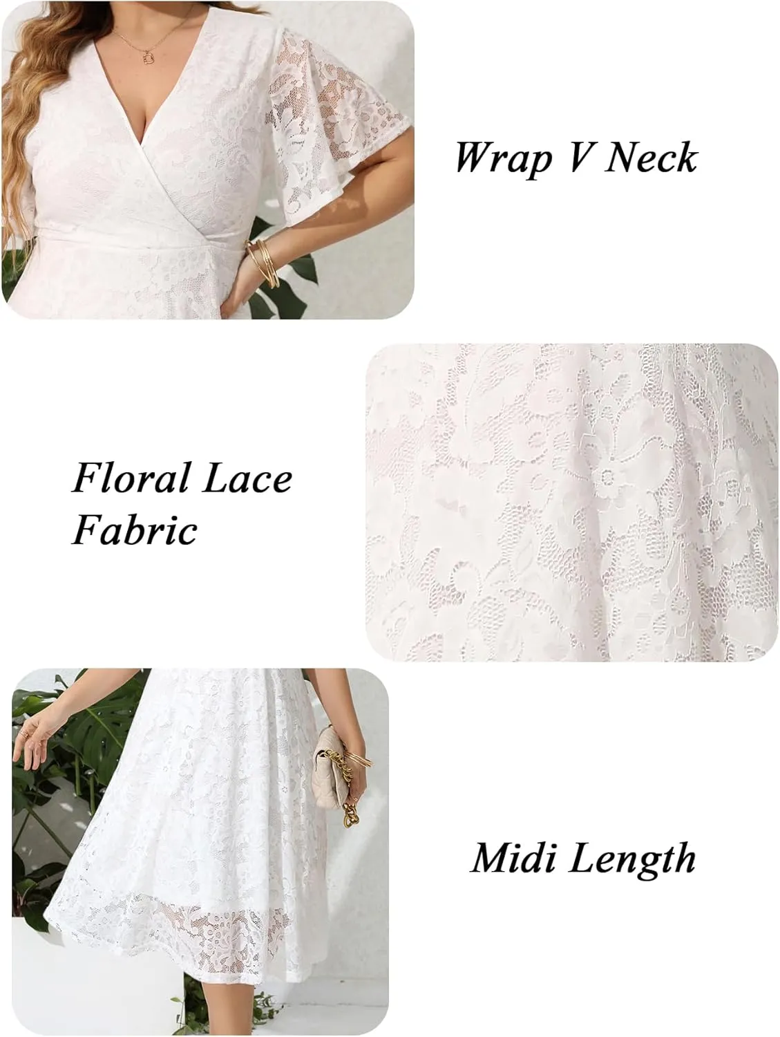 SCOMCHIC Women Plus Size Lace Cocktail Dresses Summer Wrap V Neck Short Sleeve Flowy A Line Wedding Guest Midi Dress