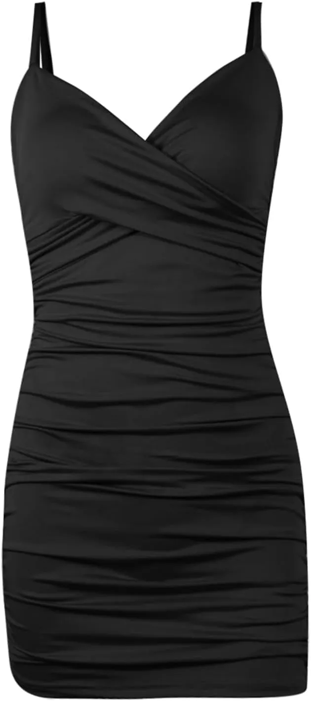 Semi Formal Dresses for Women Elegant Sexy Cross V Neck Spaghetti Straps Mini Cocktail Dress Club Evening Party Sundress