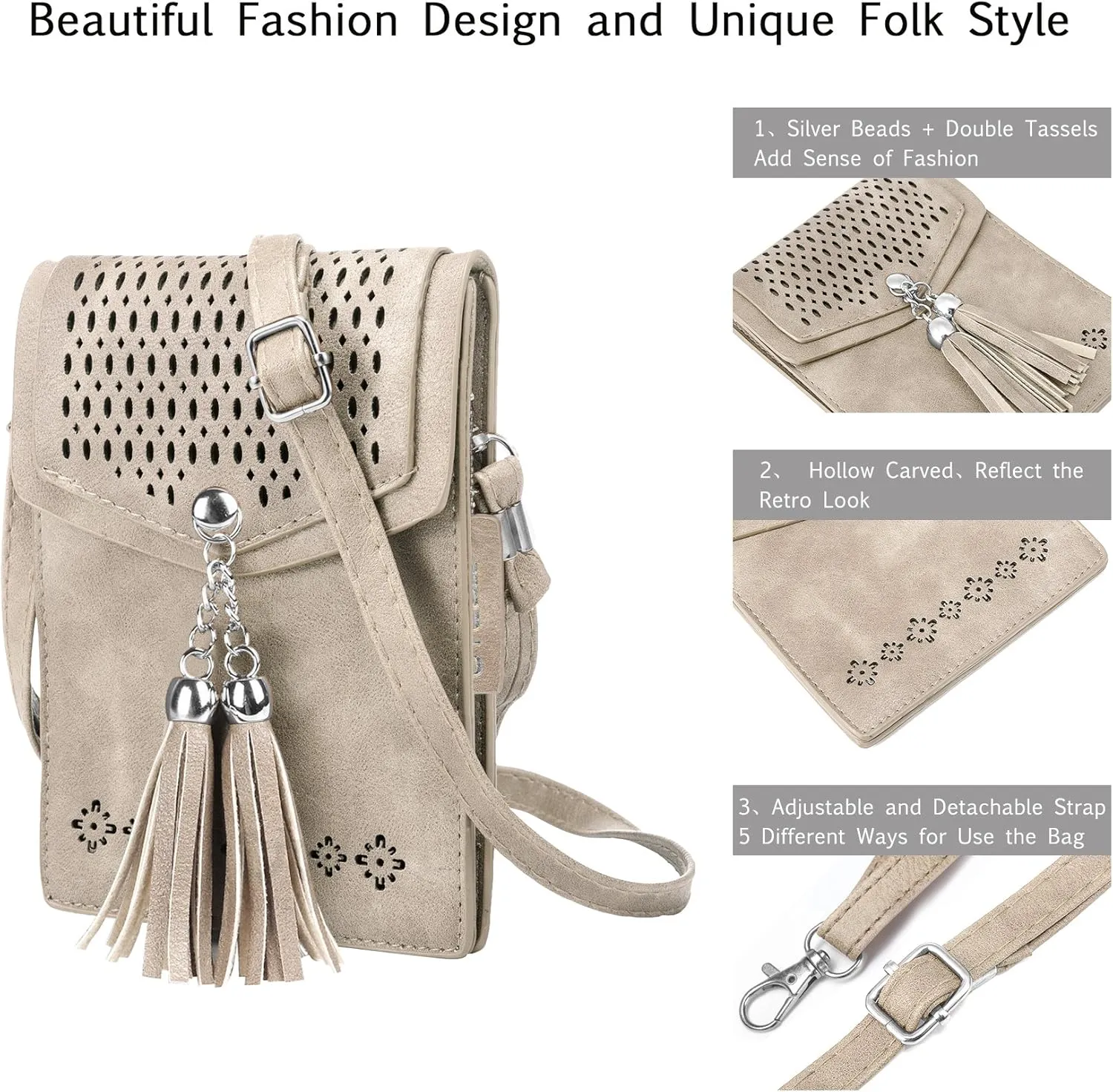 seOSTO Womens Small Crossbody Bag For Woman, Tassel Wallet PurseGifts For Teenage Girls