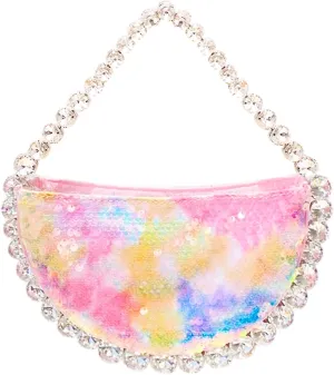 Sequin Evening Bag, Satin Diamond Carrying Handle, Semicircle Clutch Purses for Women, Handbag for Wedding, Prom, Parties, Travel(Color)