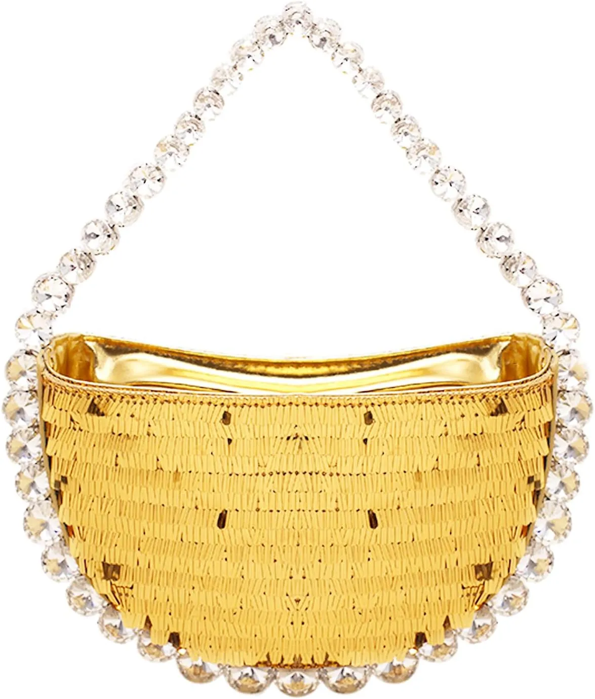 Sequin Evening Bag, Satin Diamond Carrying Handle, Semicircle Clutch Purses for Women, Handbag for Wedding, Prom, Parties, Travel(Gold)
