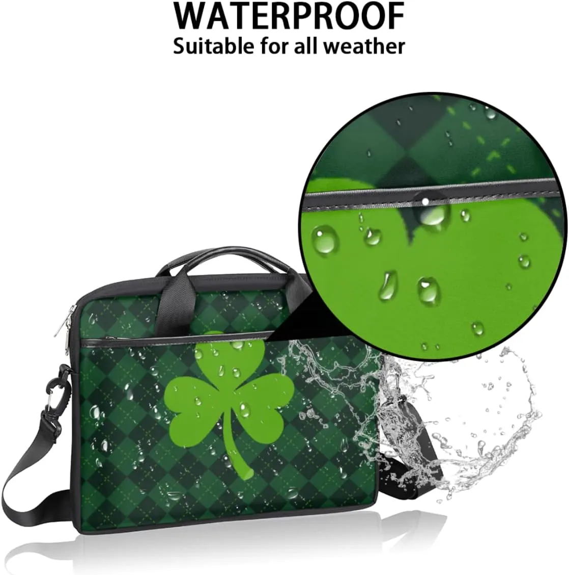 Shamrocks Clovers Paid Laptop Shoulder Messenger Bag Waterproof Laptop Briefcase with Handle and Padded Strap
