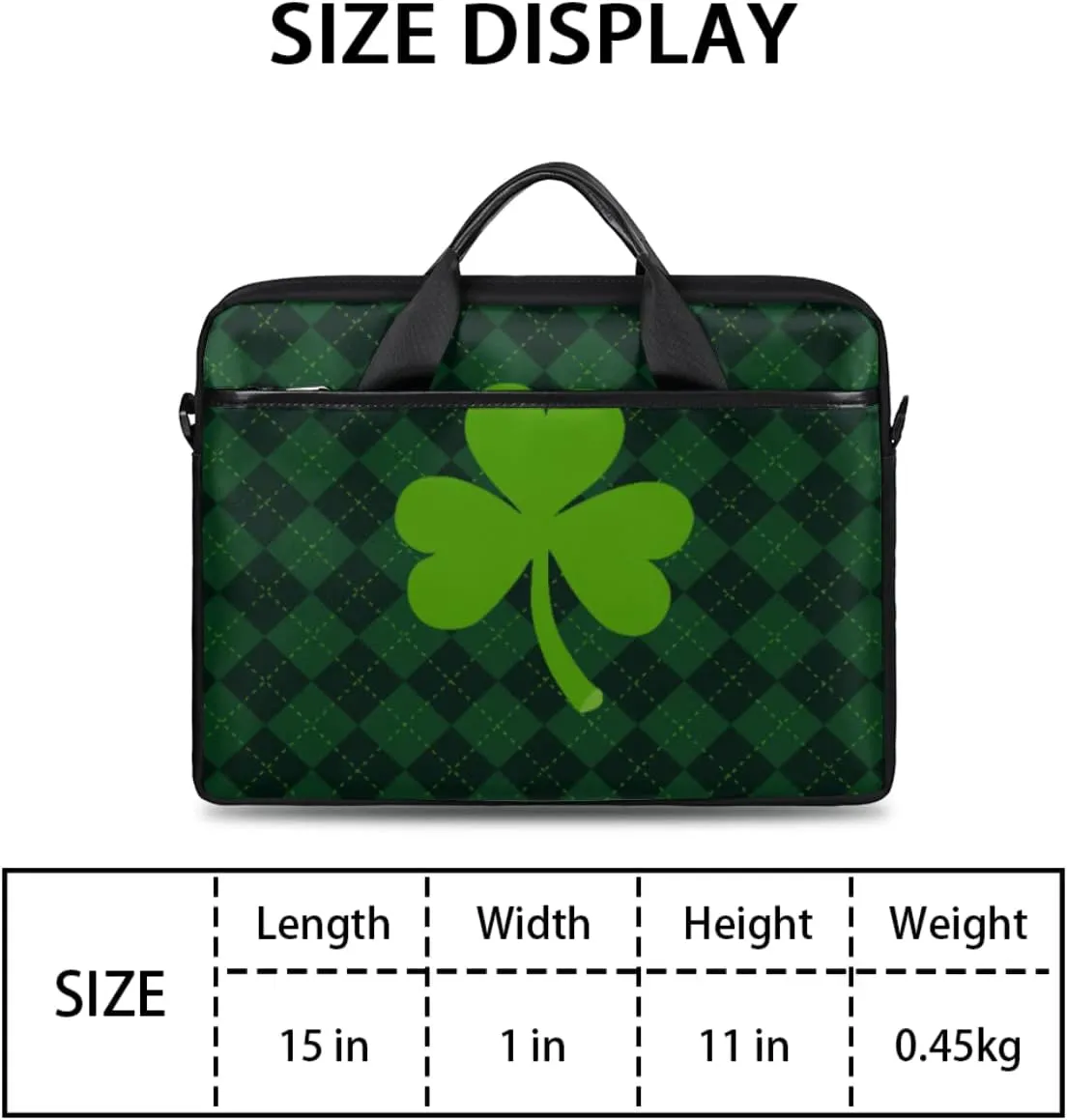 Shamrocks Clovers Paid Laptop Shoulder Messenger Bag Waterproof Laptop Briefcase with Handle and Padded Strap