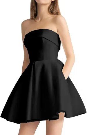 Short Homecoming Prom Dresses 2025 Strapless Mini Wedding Dress for Bride A Line Satin Cocktail Dress Ball Gowns