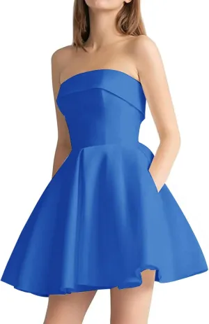 Short Homecoming Prom Dresses 2025 Strapless Mini Wedding Dress for Bride A Line Satin Cocktail Dress Ball Gowns