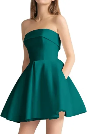 Short Homecoming Prom Dresses 2025 Strapless Mini Wedding Dress for Bride A Line Satin Cocktail Dress Ball Gowns