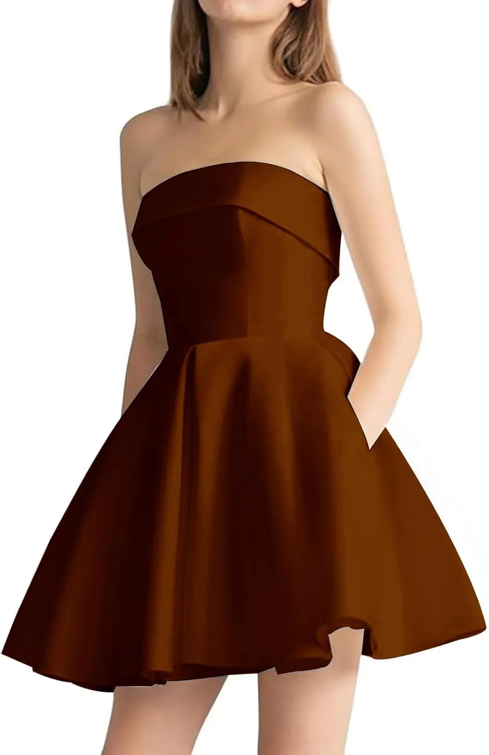 Short Homecoming Prom Dresses 2025 Strapless Mini Wedding Dress for Bride A Line Satin Cocktail Dress Ball Gowns