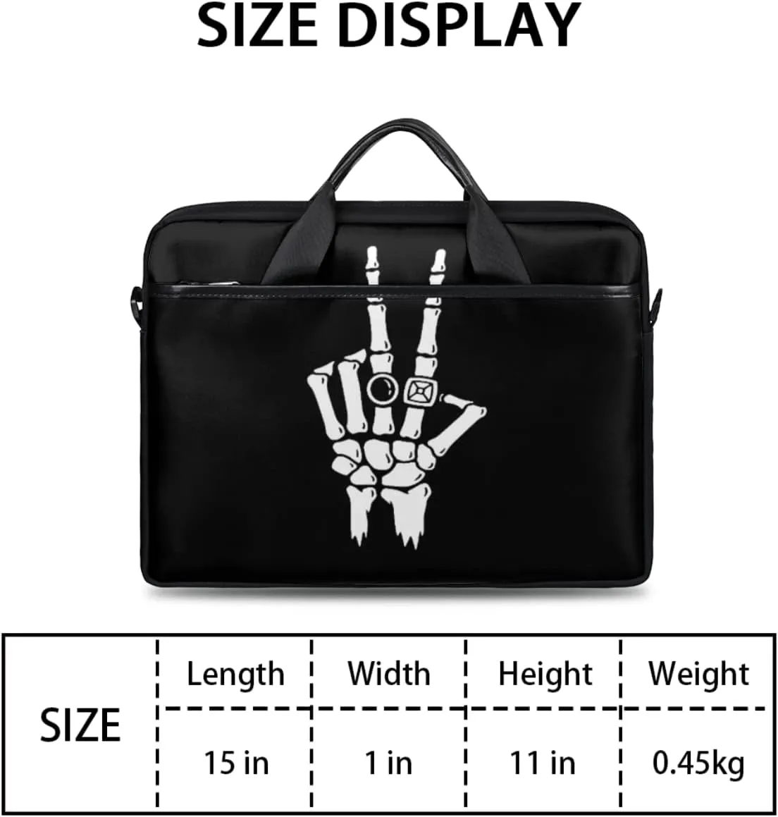 Skeleton Hand With Ring White Black Laptop Shoulder Messenger Bag Waterproof Laptop Briefcase with Padded Strap