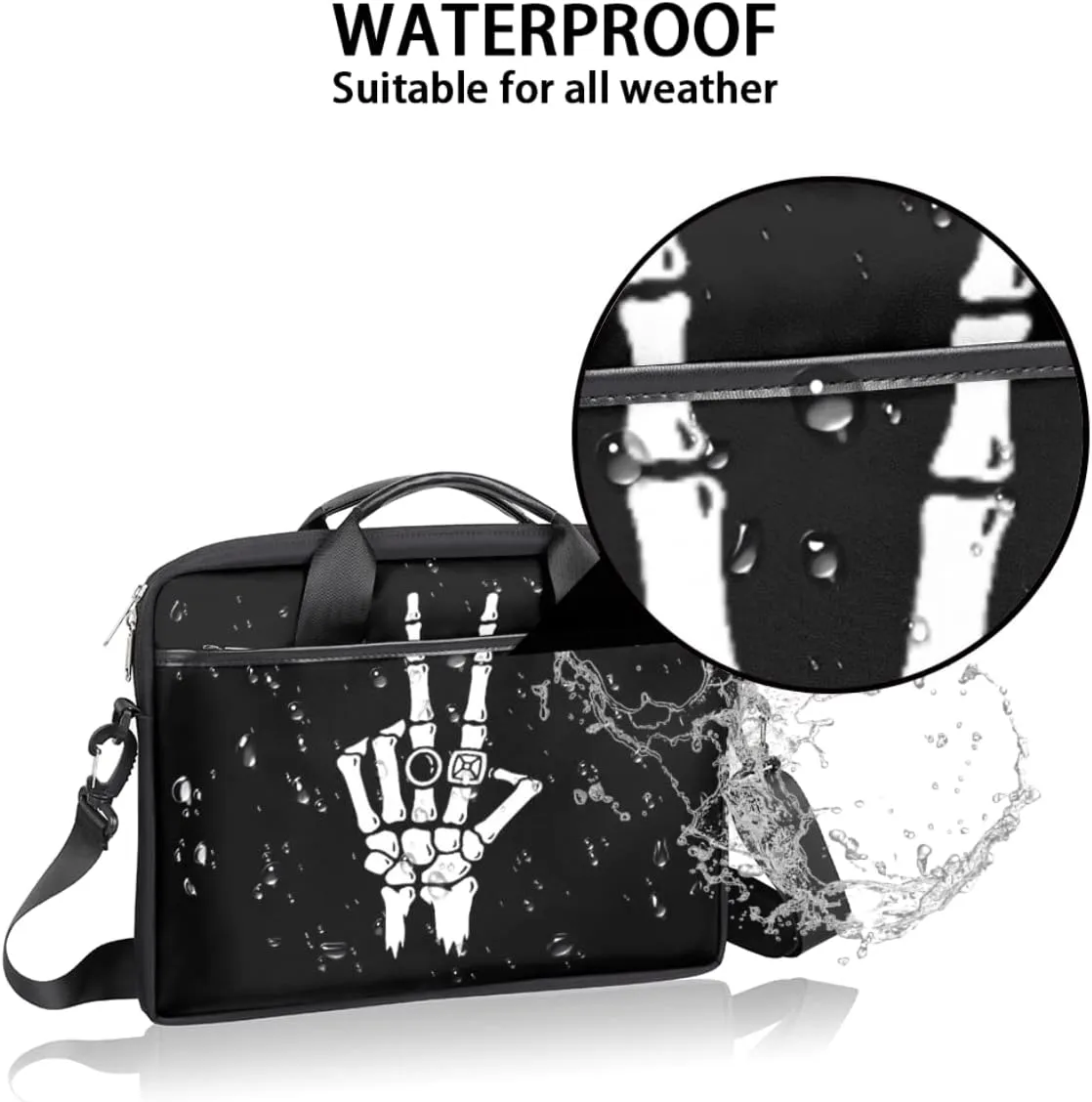 Skeleton Hand With Ring White Black Laptop Shoulder Messenger Bag Waterproof Laptop Briefcase with Padded Strap