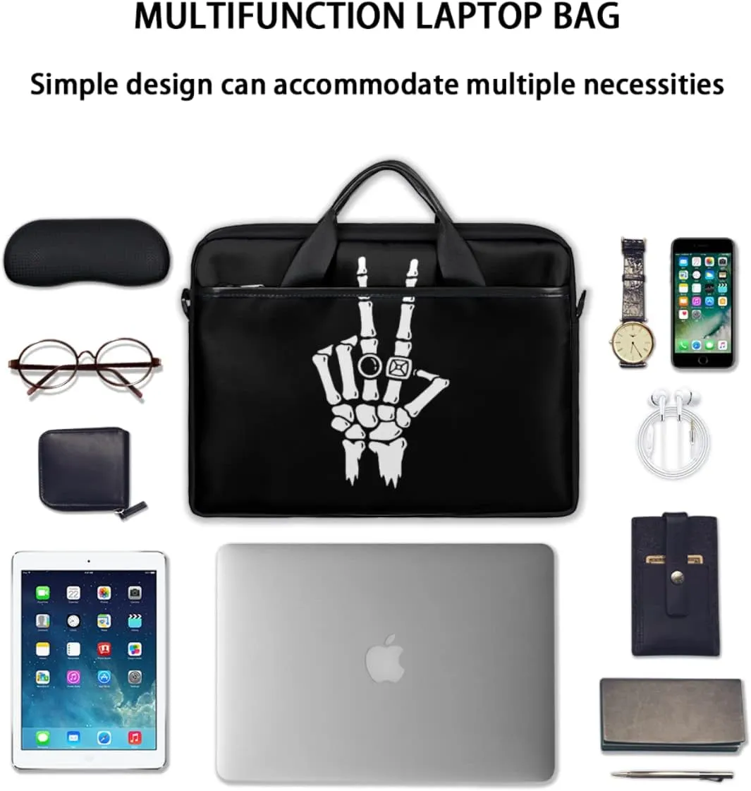 Skeleton Hand With Ring White Black Laptop Shoulder Messenger Bag Waterproof Laptop Briefcase with Padded Strap