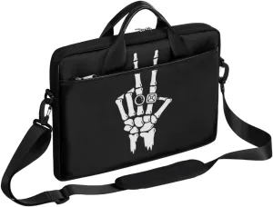 Skeleton Hand With Ring White Black Laptop Shoulder Messenger Bag Waterproof Laptop Briefcase with Padded Strap