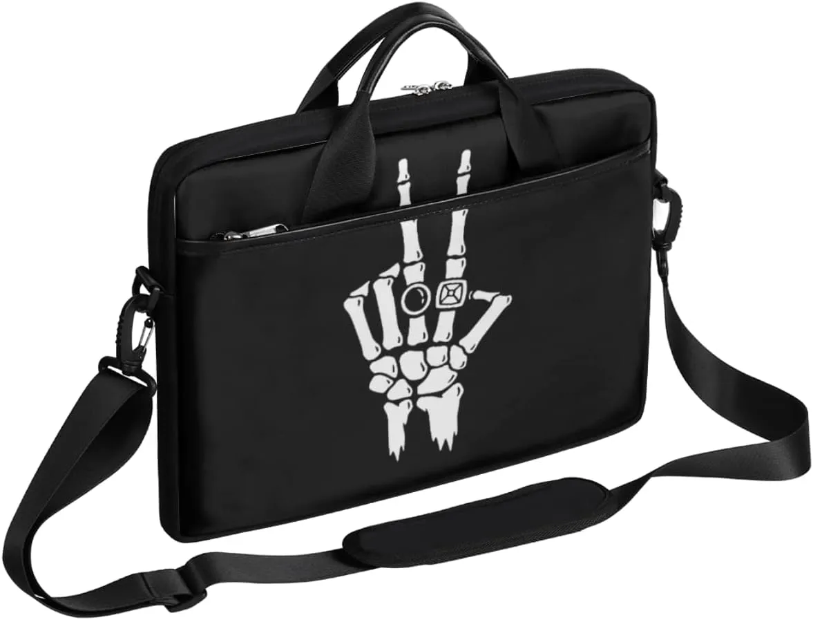 Skeleton Hand With Ring White Black Laptop Shoulder Messenger Bag Waterproof Laptop Briefcase with Padded Strap