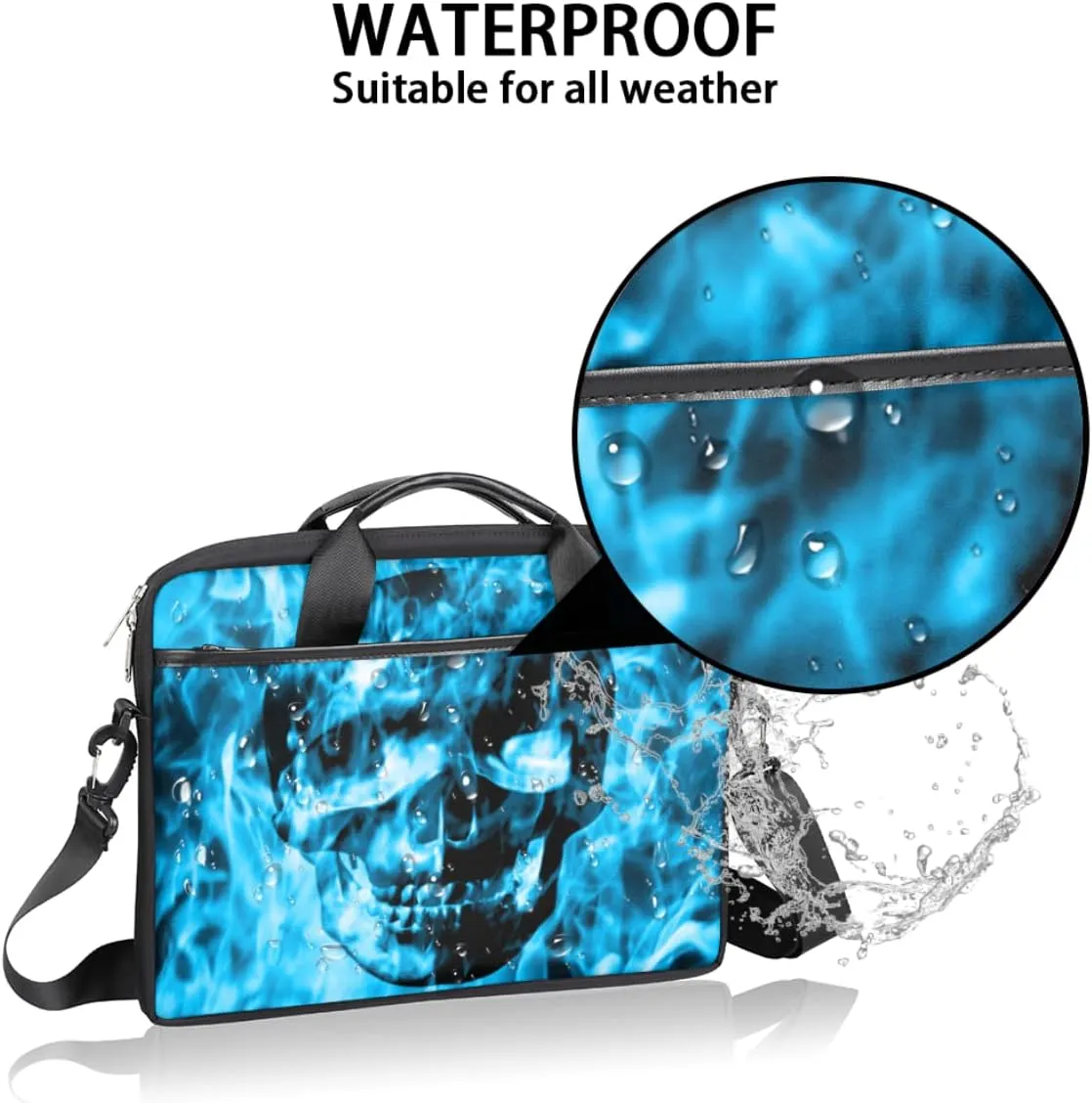 Skull And Floral Pattern Laptop Shoulder Messenger Bag Waterproof Laptop Briefcase Handle Padded Strap