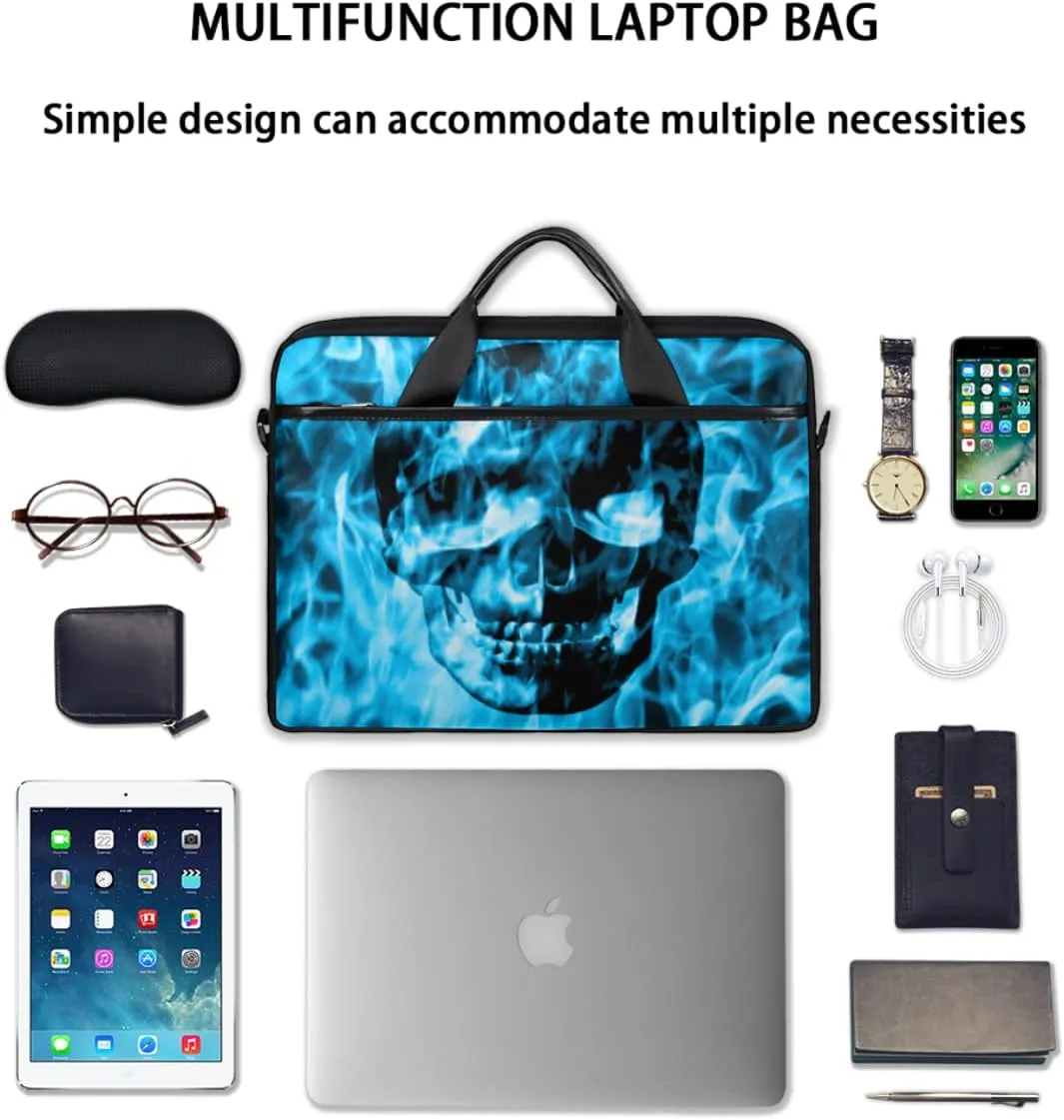 Skull And Floral Pattern Laptop Shoulder Messenger Bag Waterproof Laptop Briefcase Handle Padded Strap