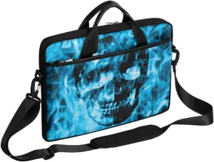 Skull And Floral Pattern Laptop Shoulder Messenger Bag Waterproof Laptop Briefcase Handle Padded Strap