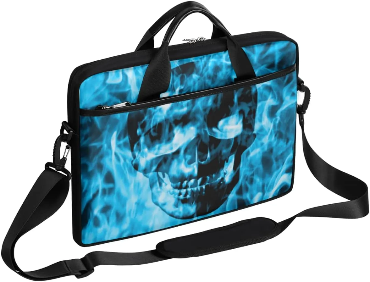 Skull And Floral Pattern Laptop Shoulder Messenger Bag Waterproof Laptop Briefcase Handle Padded Strap