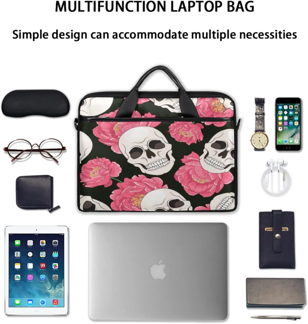 Small Blue Flower Laptop Shoulder Messenger Bag Waterproof Laptop Briefcase Handle Padded Strap