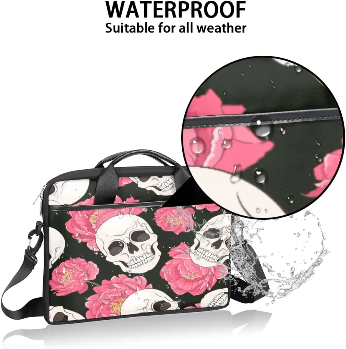 Small Blue Flower Laptop Shoulder Messenger Bag Waterproof Laptop Briefcase Handle Padded Strap