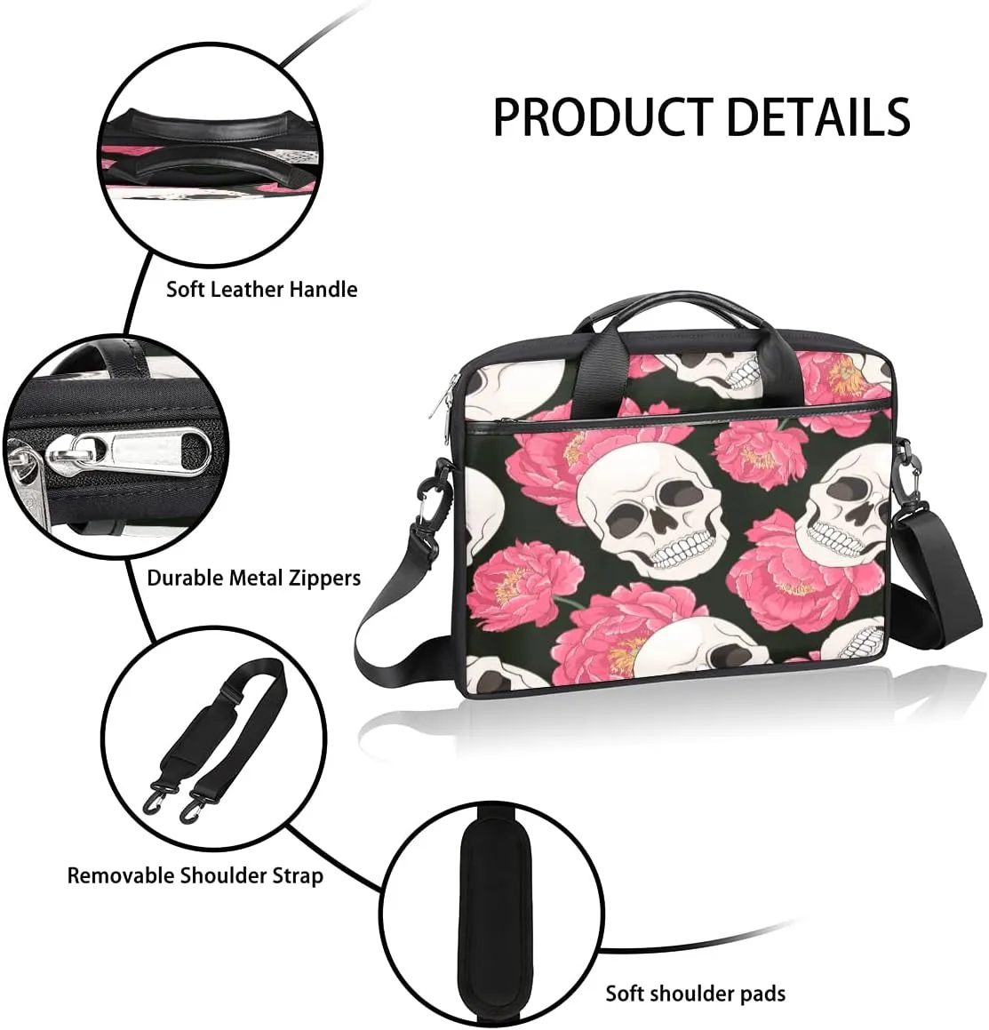 Small Blue Flower Laptop Shoulder Messenger Bag Waterproof Laptop Briefcase Handle Padded Strap