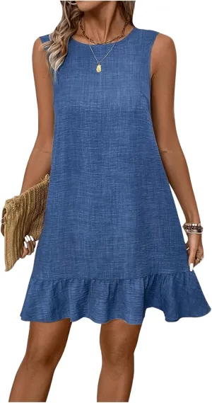 SOLY HUX Women's Sleeveless Ruffle Tunic Dresses Summer Sundresses Short Tank Dress