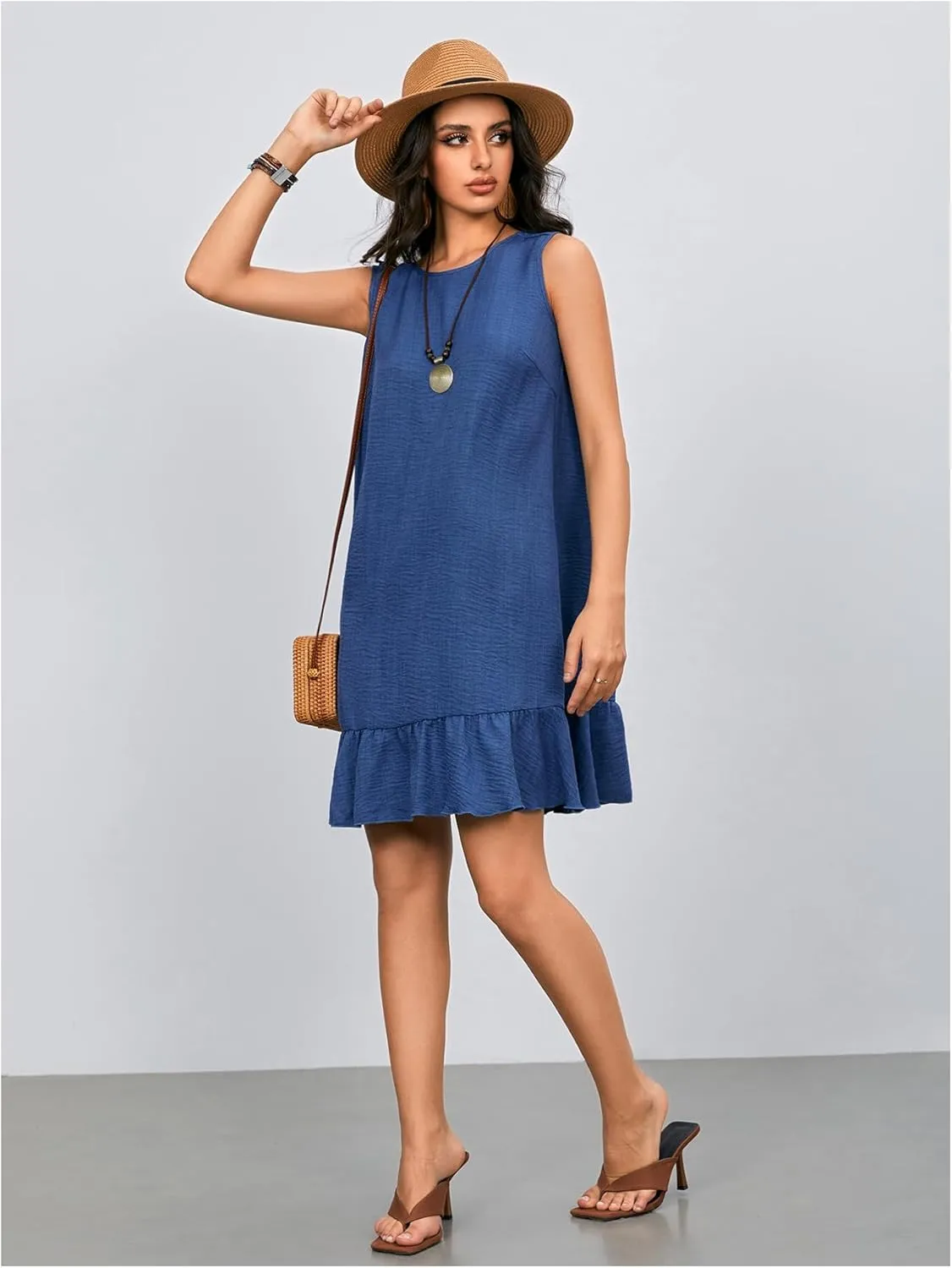 SOLY HUX Women's Sleeveless Ruffle Tunic Dresses Summer Sundresses Short Tank Dress