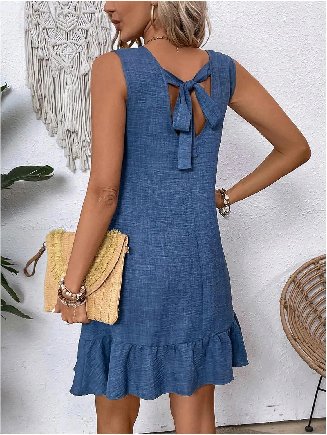 SOLY HUX Women's Sleeveless Ruffle Tunic Dresses Summer Sundresses Short Tank Dress