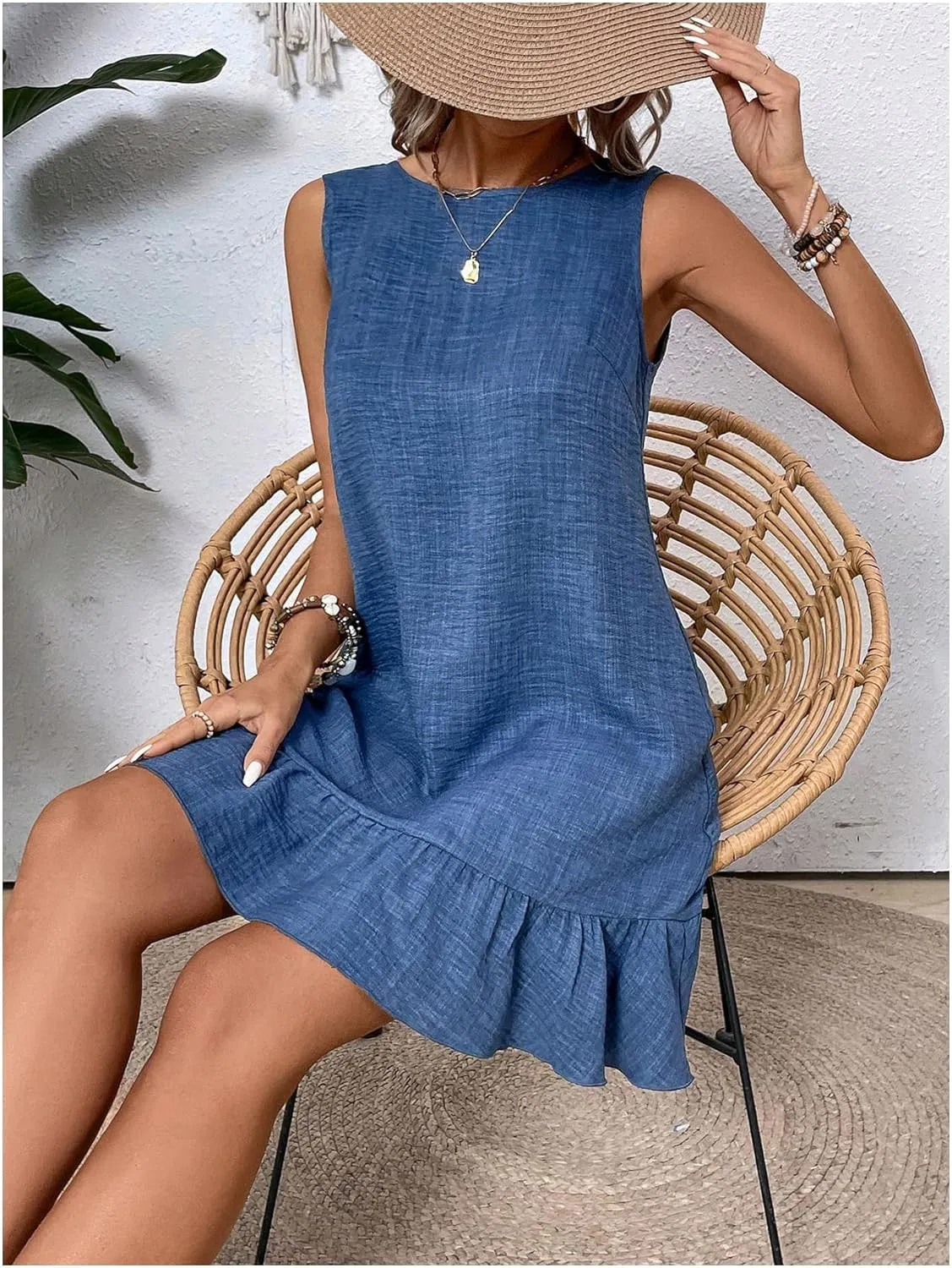 SOLY HUX Women's Sleeveless Ruffle Tunic Dresses Summer Sundresses Short Tank Dress