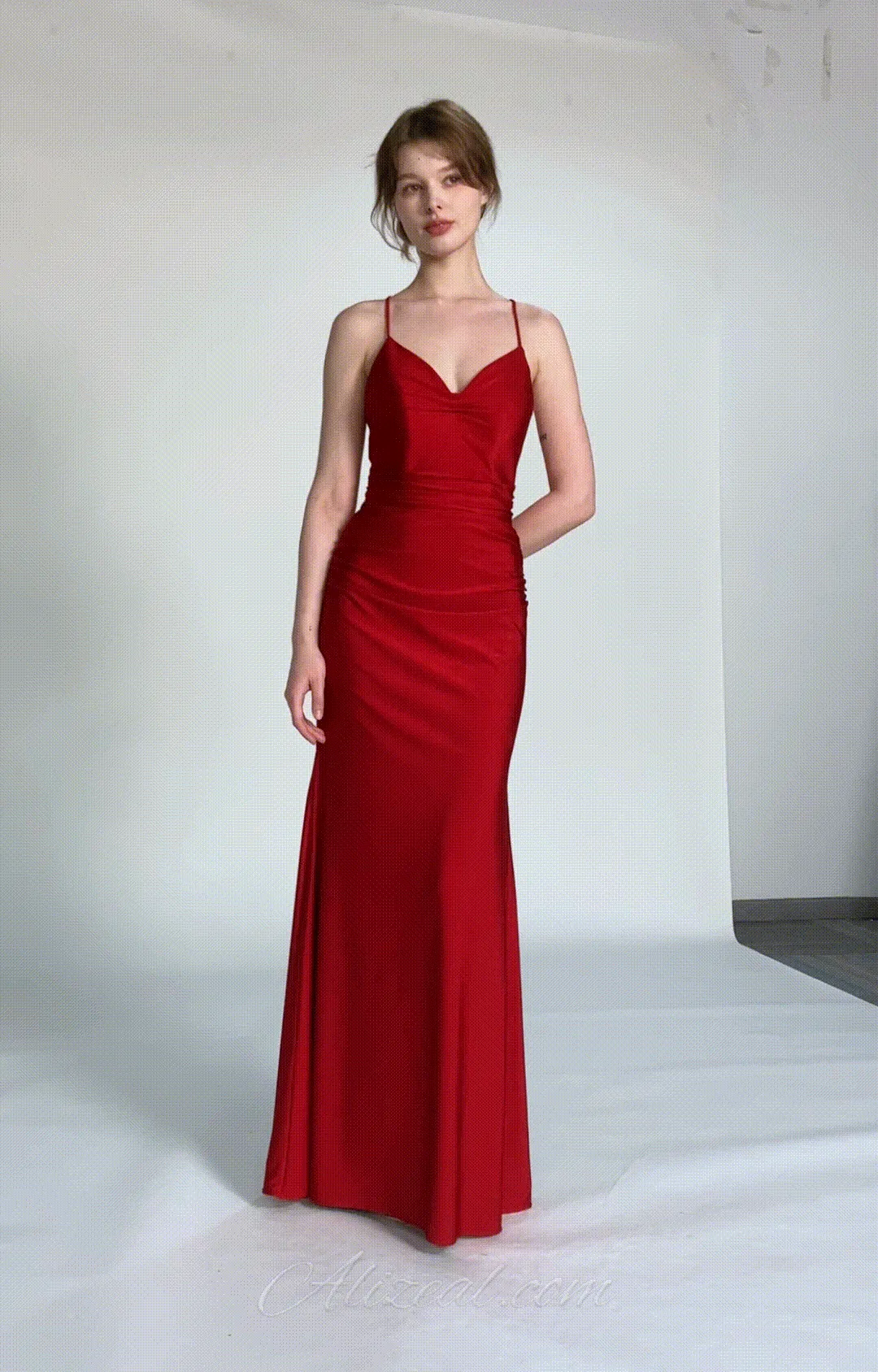 Spaghetti Straps Strappy Back Satin Lace-Up Mermaid Dresses