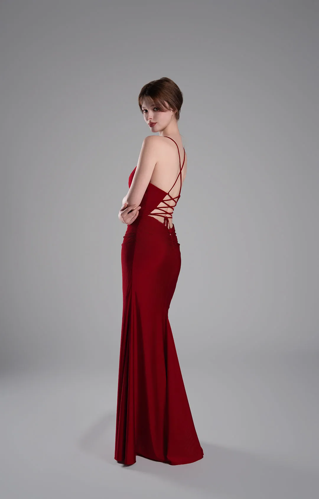 Spaghetti Straps Strappy Back Satin Lace-Up Mermaid Dresses
