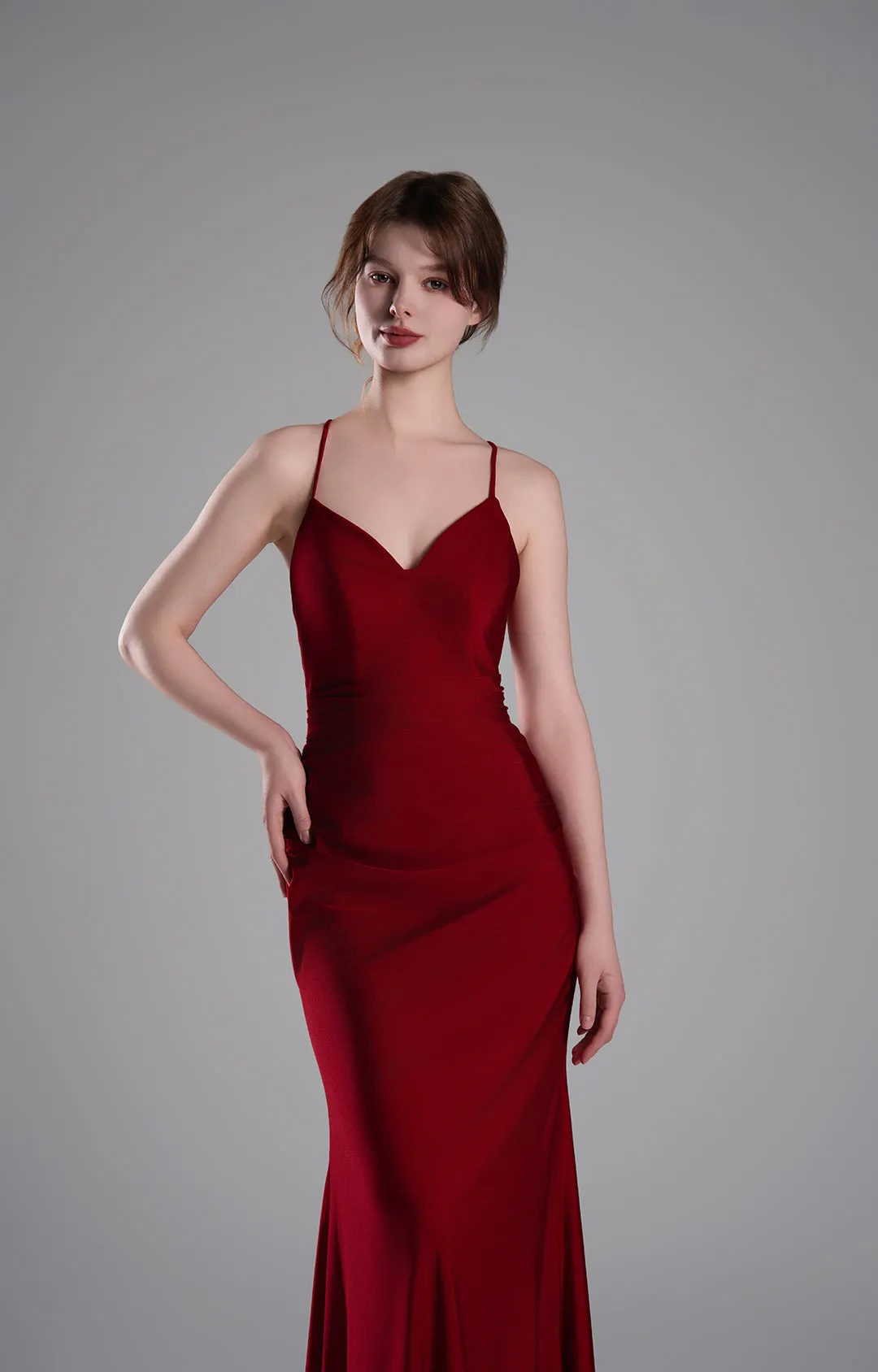 Spaghetti Straps Strappy Back Satin Lace-Up Mermaid Dresses