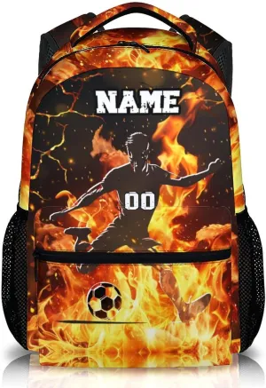 Sport Backpack for Boys - Custom Soccer Player Print Backpacks for School Travel - 17 Inch Personalized Name Kids Bookbag for Primary Middle College