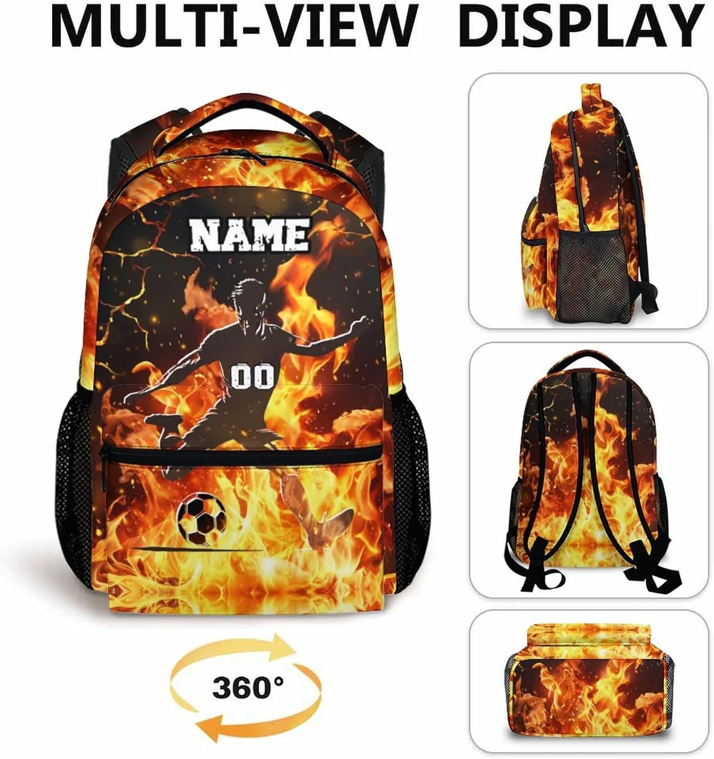 Sport Backpack for Boys - Custom Soccer Player Print Backpacks for School Travel - 17 Inch Personalized Name Kids Bookbag for Primary Middle College