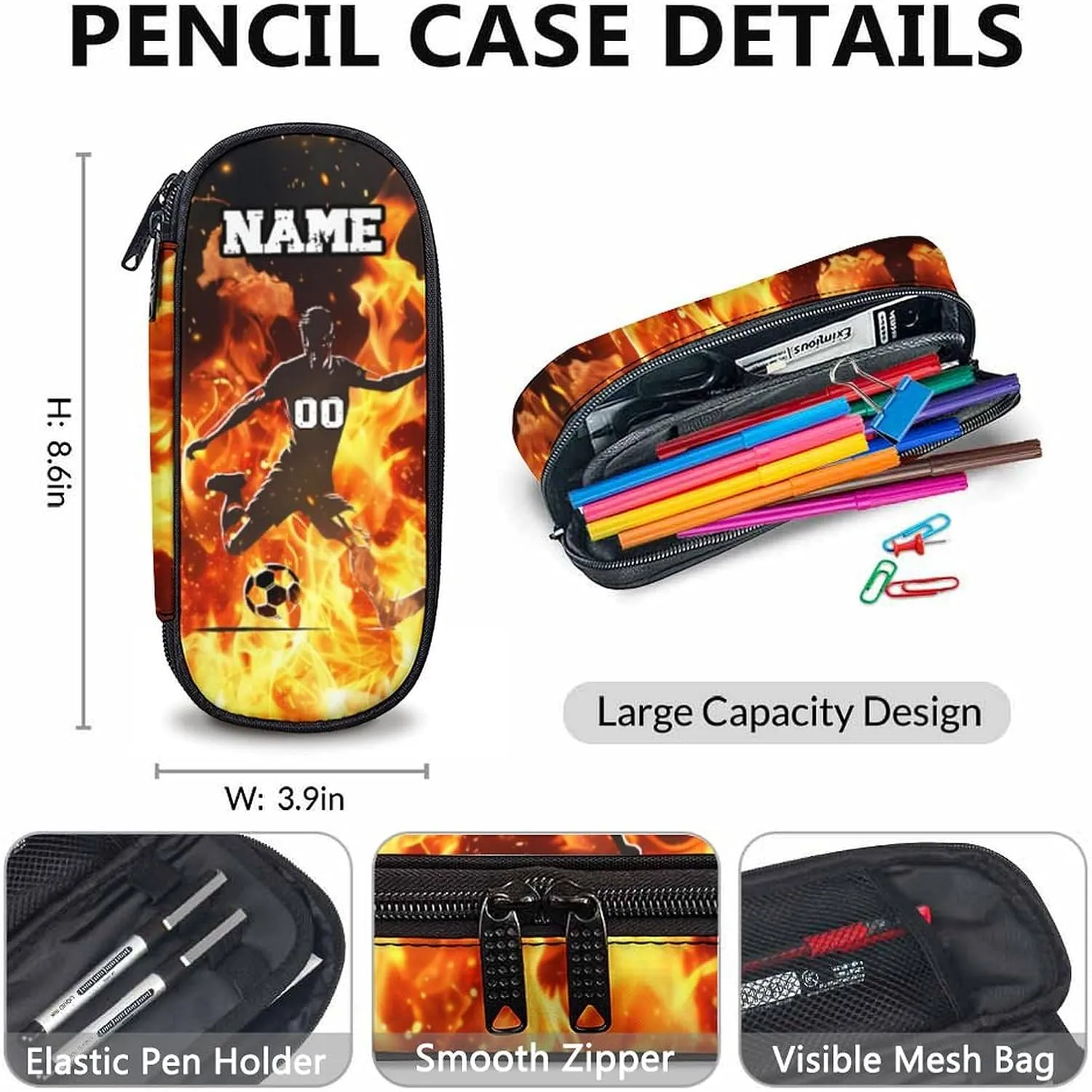 Sport Backpack Set with Lunch Bag Pencil Case for Boys, Custom Soccer Player Print Backpacks for School Travel, 17 Inch Personalized Name Kids Bookbag for Primary Middle College