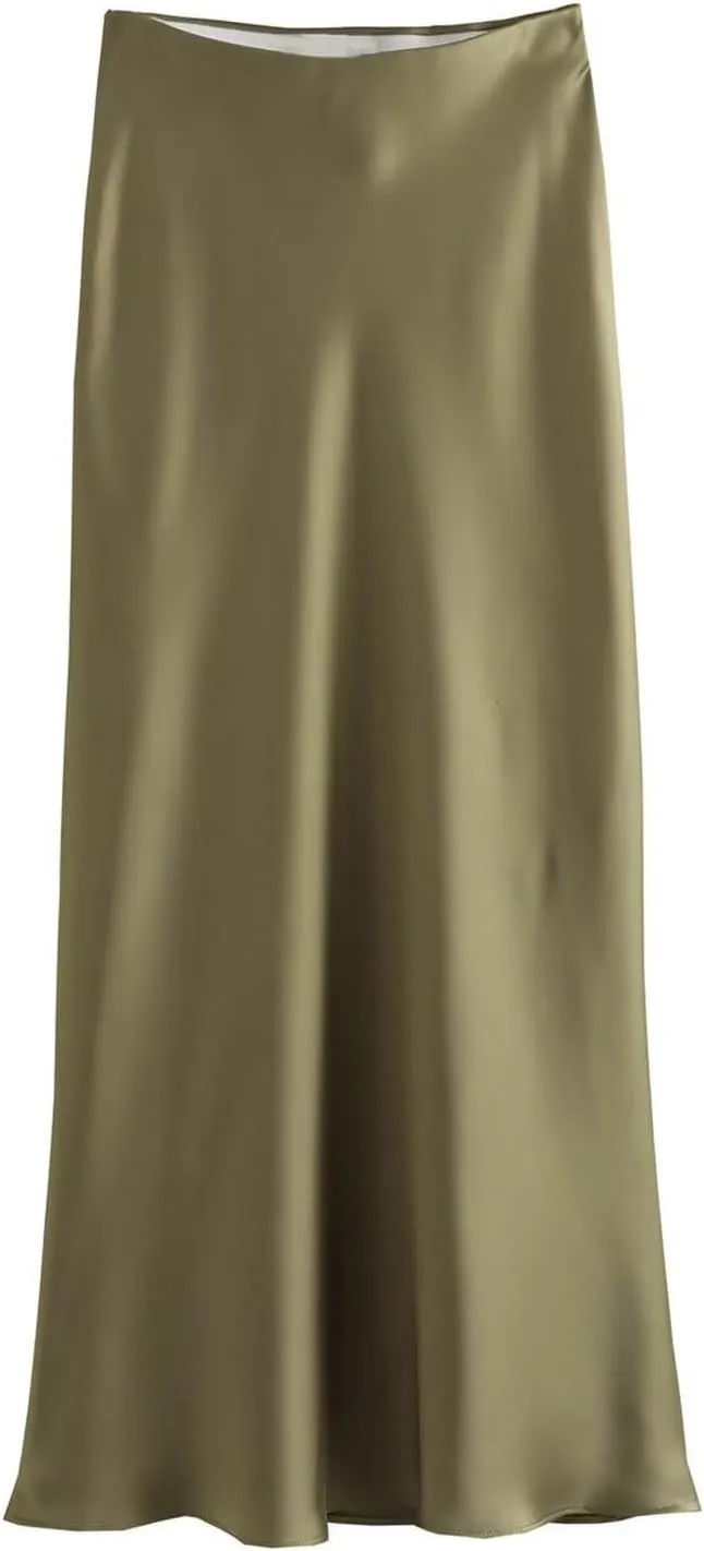 Spring Summer Skirts Satin Skirt High Waisted Maxi Wedding A Line Long Skirts Disposable Table