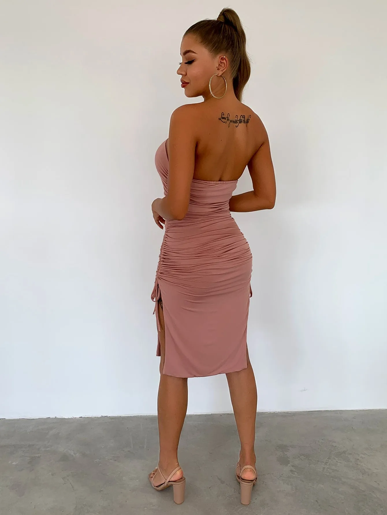 Strapless Drawstring Ruched Bodycon Dress