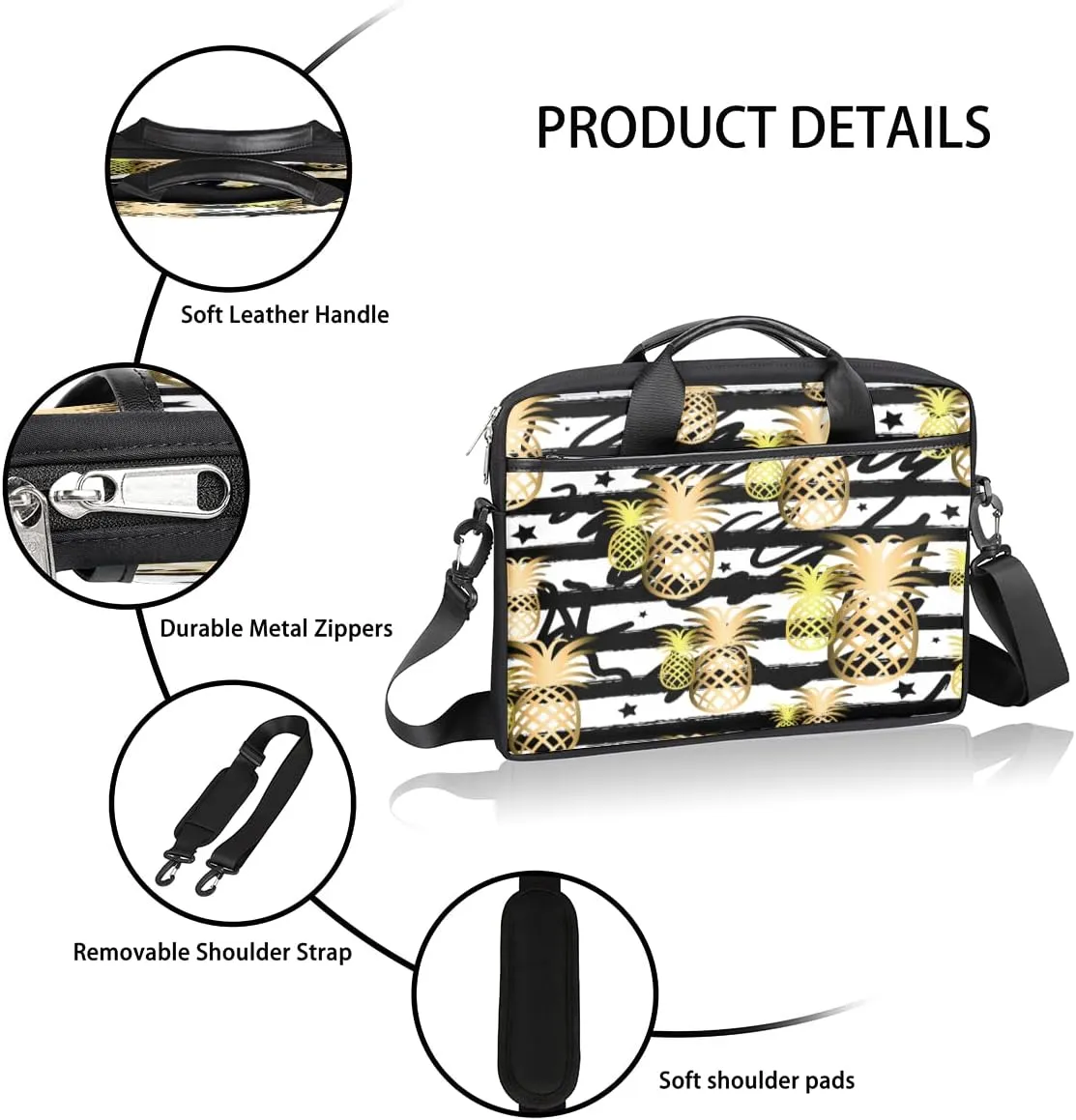 Strawberry Mushrooms Laptop Shoulder Messenger Bag Waterproof Laptop Briefcase Handle Padded Strap