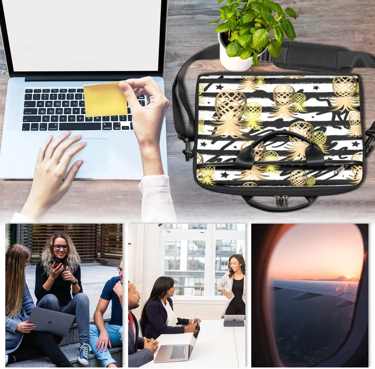 Strawberry Mushrooms Laptop Shoulder Messenger Bag Waterproof Laptop Briefcase Handle Padded Strap