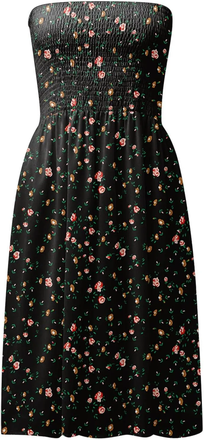 Summer Dress for Women Beach Boho Strapless Cover Ups Off Shoulder Floral Sundresses Off The Shoulder Dresses for Women