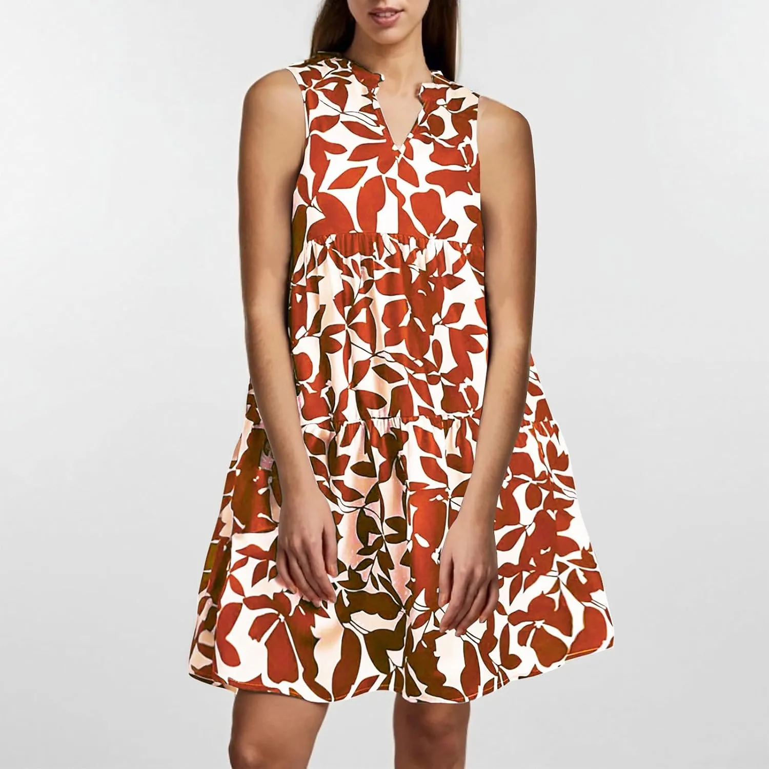 Summer Dress for Women Fashion Floral Print V Neck Loose Flowy Tiered Shirt Mini Dress Boho Pleated Short Sundress