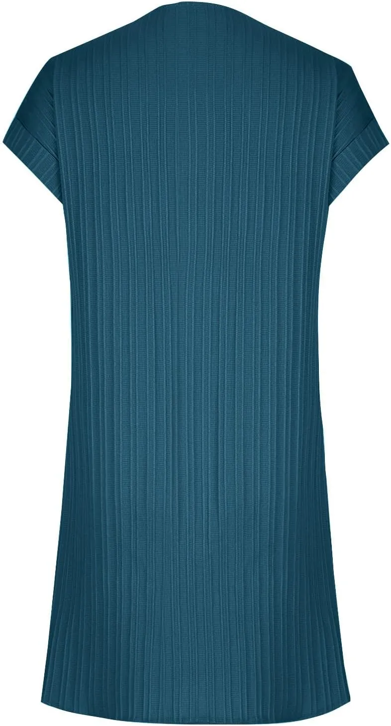Summer Dresses for Women 2024 Casual V Neck Roll Up Cap Sleeve Mini Dress Beach Vacation A Line Pleated Sundress