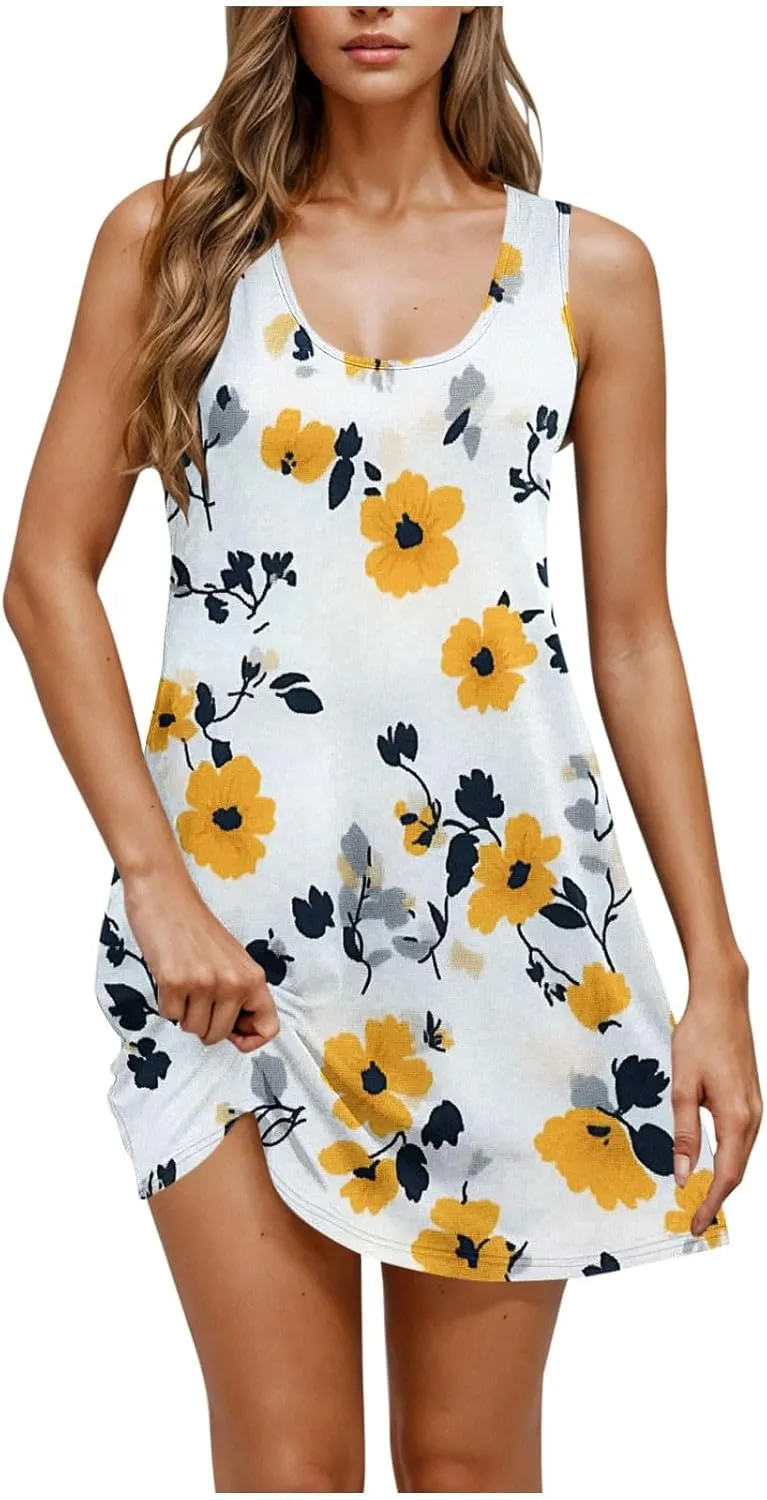 Summer Dresses for Women 2025 Boho Floral Sleeveless Midi Dress Pleated Flowy Dress Casual Loose Beach Outfits
