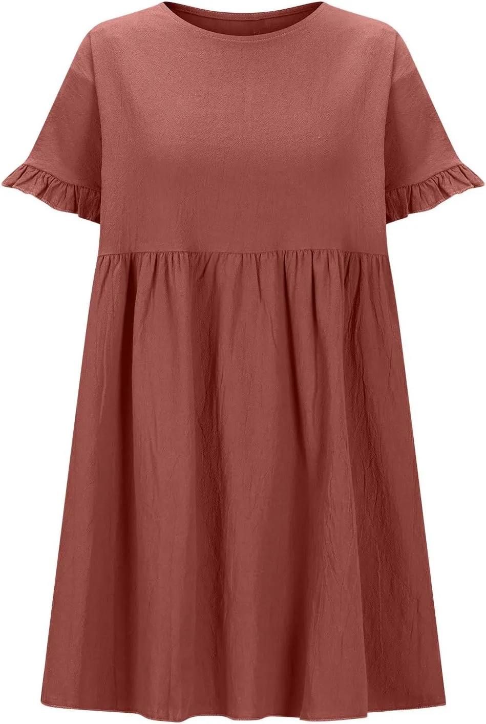 Summer Dresses for Women 2025 Crew Neck Ruffle Sleeve Cute Babydoll Mini Dress Pleated Swing A-Line Sundresses