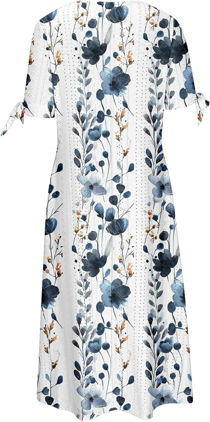 Summer Dresses for Women 2025 Plus Size Wedding Guest Maxi Dress Beach Vacation Sundress Short Sleeve Eyelet Dresses