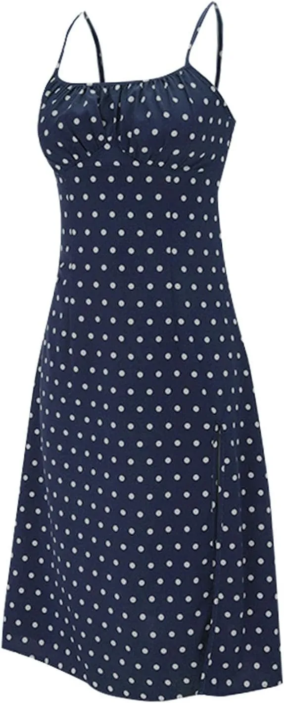 Summer Dresses for Women 2025 Polka Dot Dress Midi Dress Spaghetti Strap Slit Sundress Beach Vacation Clothes