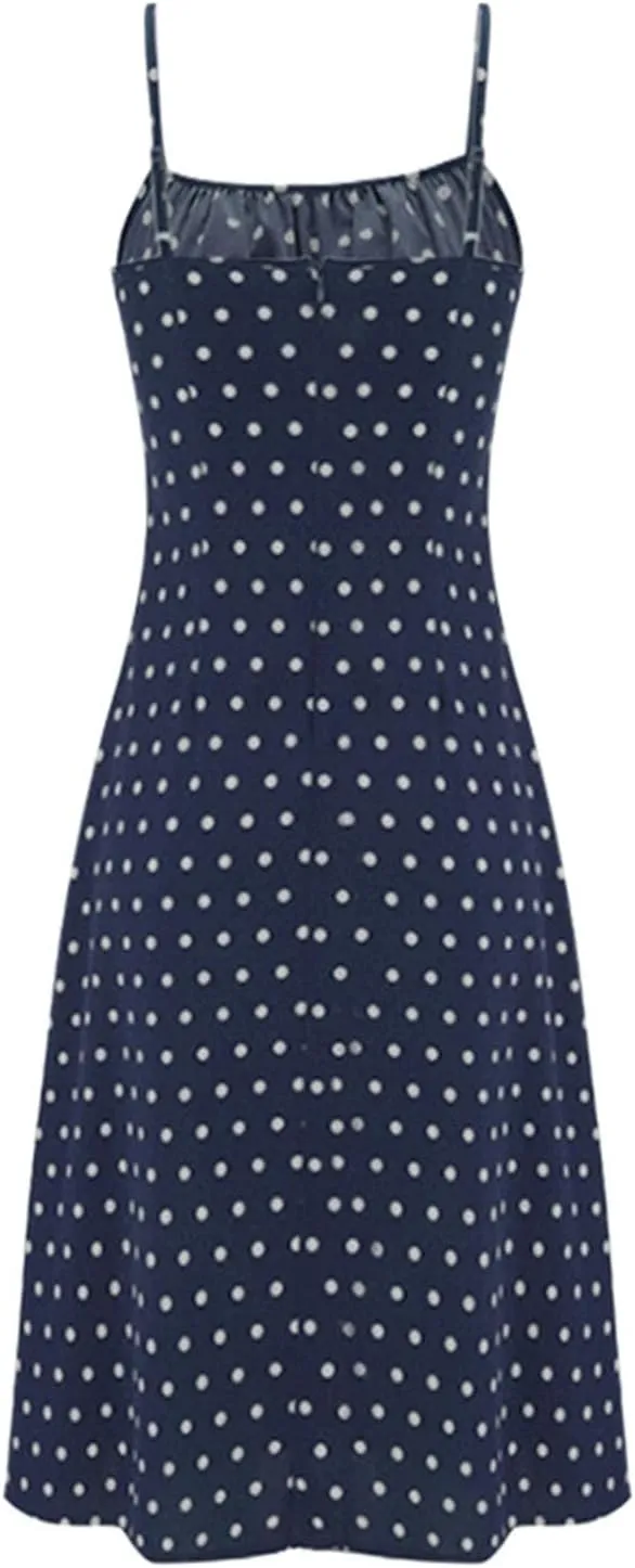 Summer Dresses for Women 2025 Polka Dot Dress Midi Dress Spaghetti Strap Slit Sundress Beach Vacation Clothes