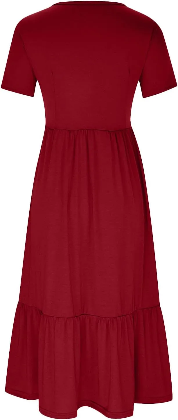 Summer Dresses for Women 2025 Tiered Vacation Long Beach Sundress Casual Loose Short Sleeve Dress with Pockets