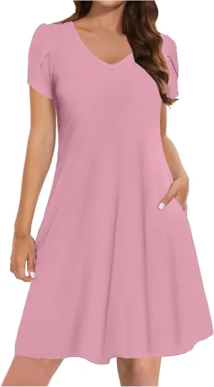 Summer Dresses for Women Casual T Shirt Dresses Swing Flowy Beach Vacation Tunic Loose Sundress with Pockets